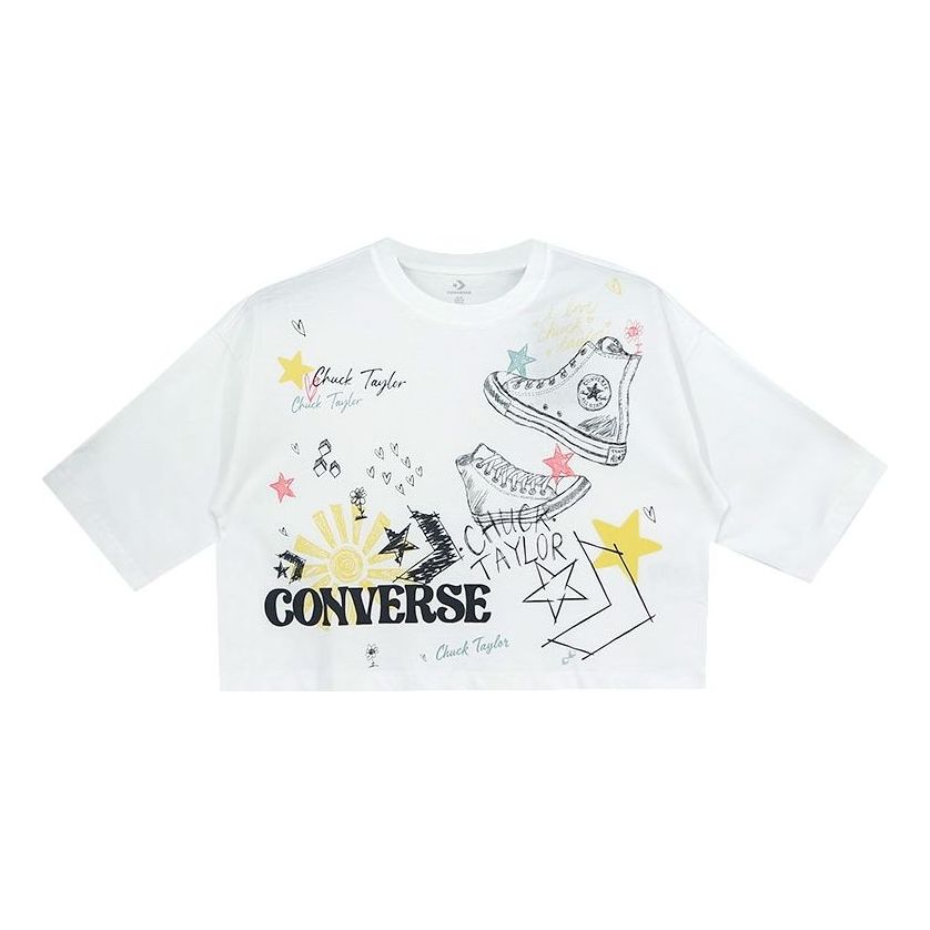 (WMNS) Converse NOTEBOOK DOODLE OS CROP Tee White OPTICAL White 10022825-A02
