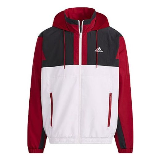 adidas Zipper Stand Collar hooded Long Sleeves Logo Jacket White Red Colorblock H39326