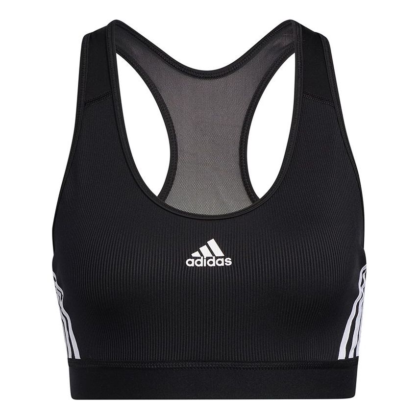 (WMNS) adidas Believe This 3-Stripes Medium Support Rib Bra Asia Sizing 'Black White' GL0570