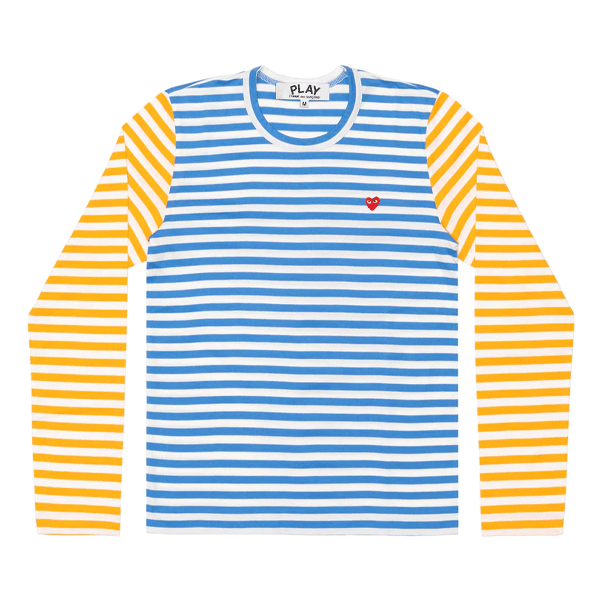 COMME des GARCONS PLAY L/S Bi-Colour Striped Small Emblem T-Shirt 'Blue Yellow' AZ-T318-051-1