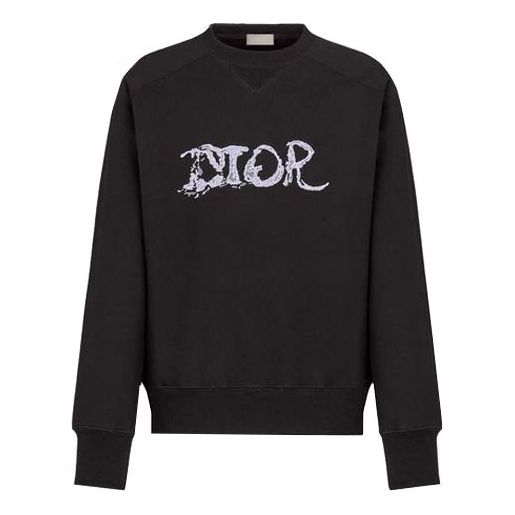 Men's DIOR x PETER DOIG Crossover FW21 Logo Embroidered Round Neck Pullover Black 143J684C0531-C980