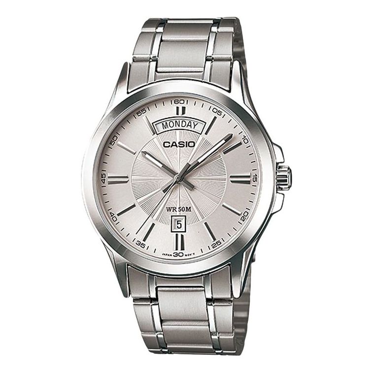 CASIO ENTICERSeries Stainless SteelStrapQuartzWatch Men's Silver Waterproof EDIFICE Mens White Analog MTP-1381D-7A