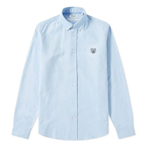 Men's KENZO SS21 Embroidered Casual Long Sleeves Shirt Light Blue F965CH4001LD-63