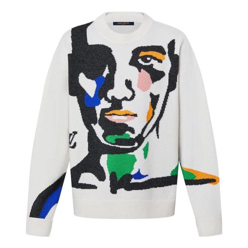 LOUIS VUITTON Intarsia Cashmere Wool Crewneck Sweater 'White Multi' 1ABXY7