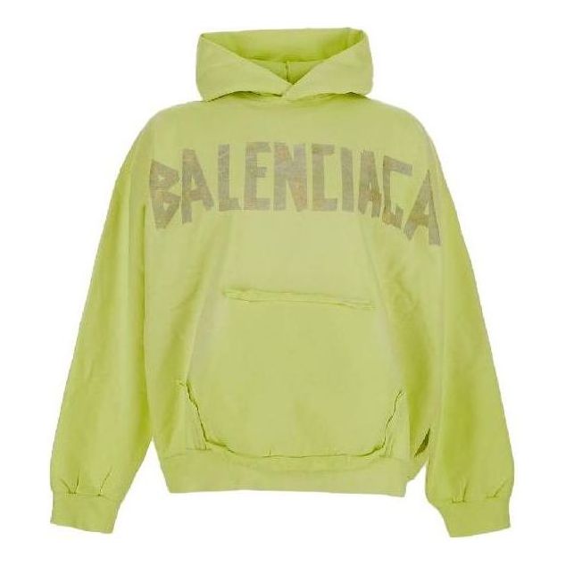 Balenciaga Tape Type Ripped Pocket Hoodie Oversized 'Fluo Yellow' 744441TOVB17204