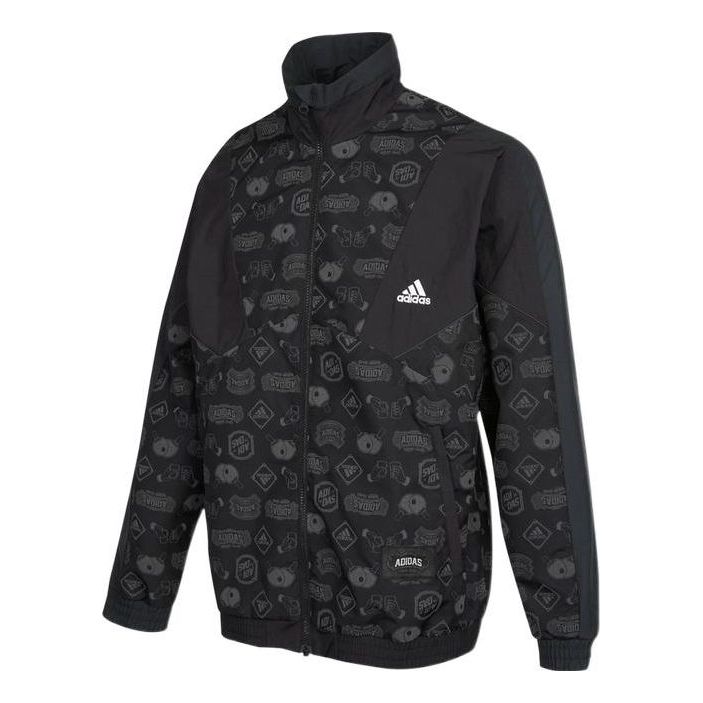 adidas Logo Printing Athleisure Casual Sports Jacket Black HE7474