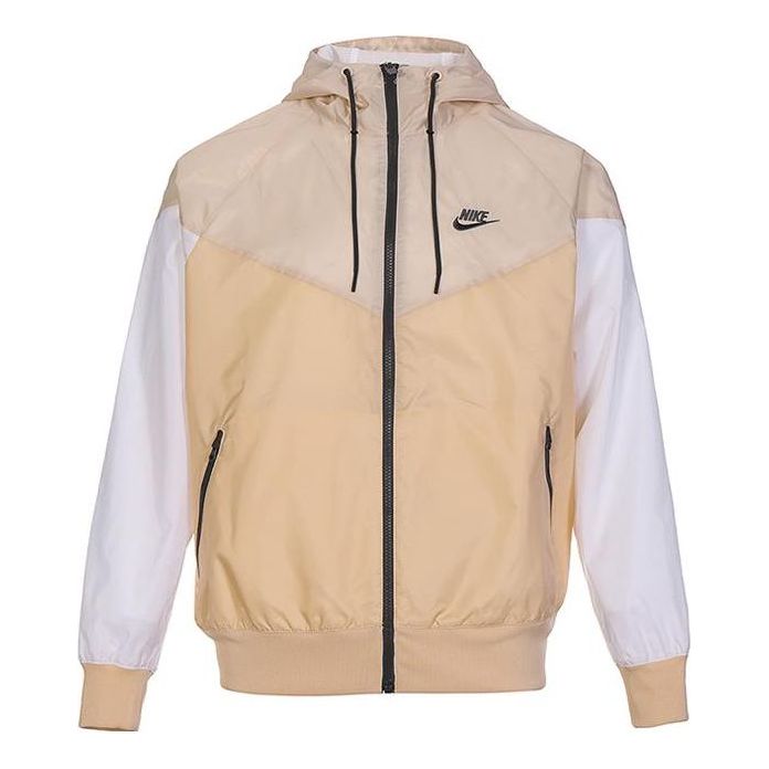 Men's Nike Sportswear Windrunner Sports Training Colorblock Logo hooded Woven Jacket Khaki DA0002-268