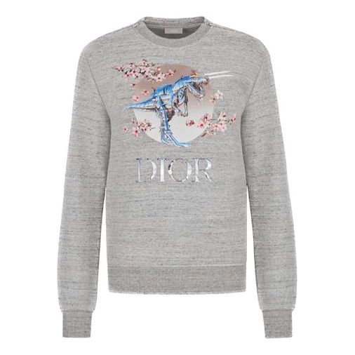 DIOR Tyrannosaurus Rex Cherry Blossom Zipper Sweater Unisex Grey 933J635B0555-880