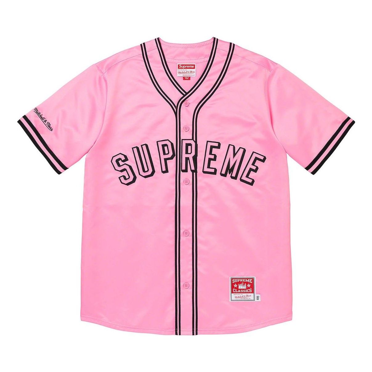 Supreme x Mitchell & Ness Satin Baseball Jersey 'Pink Black' SUP-SS23-016
