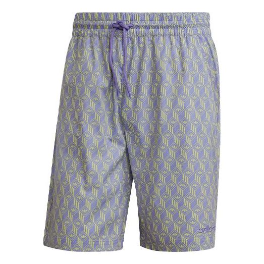 adidas originals Monogram Short Logo Full Print Loose Sports Shorts Purple Yellow HB1823