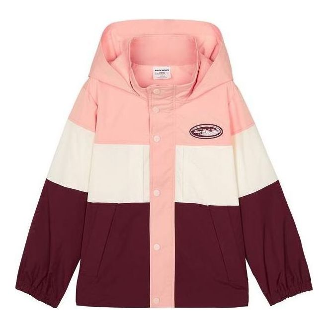 (GS) Skechers SKX Color-Block Patchwork Letter Logo Print Jacket 'Pink White Burgundy' L321G106