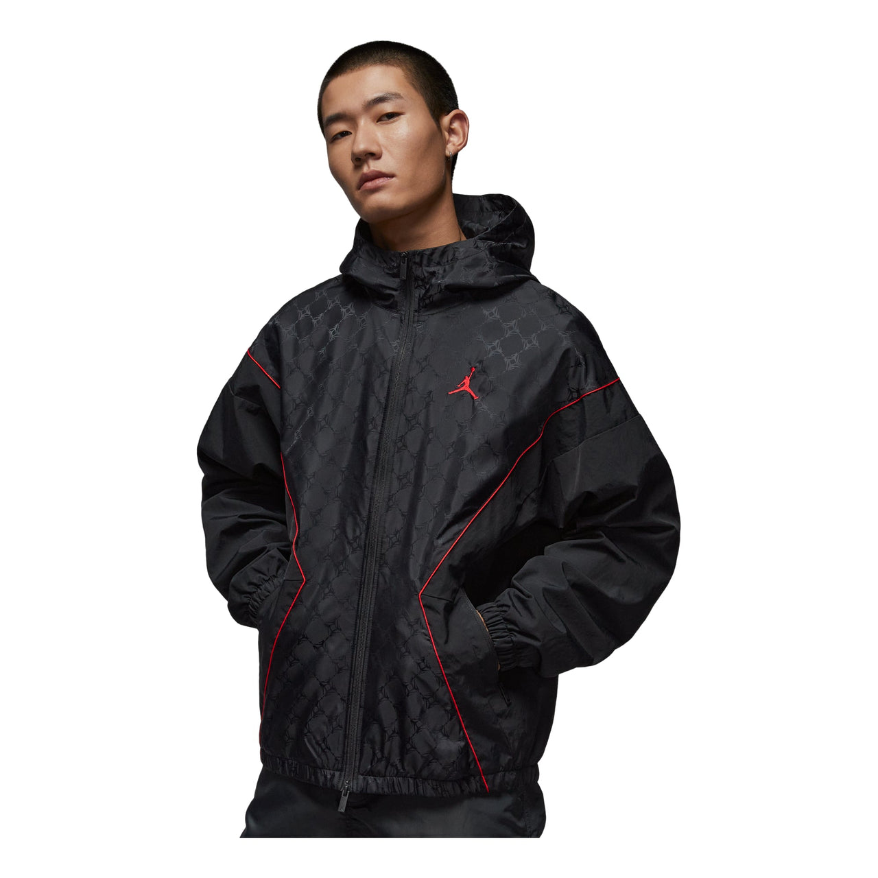 Air Jordan Brooklyn Hooded Draft Jacket Loose Fit Asia Sizing 'Black Gym Red' HV0555-010