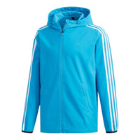 Men's adidas Stripe Athleisure Casual Sports Hooded Jacket Blue DW4621
