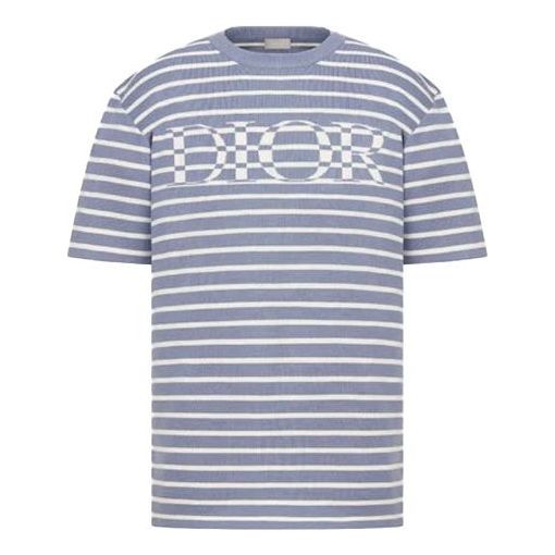 Men's DIOR SS21 Material Stripe Short Sleeve Blue 183M647AT234-C570