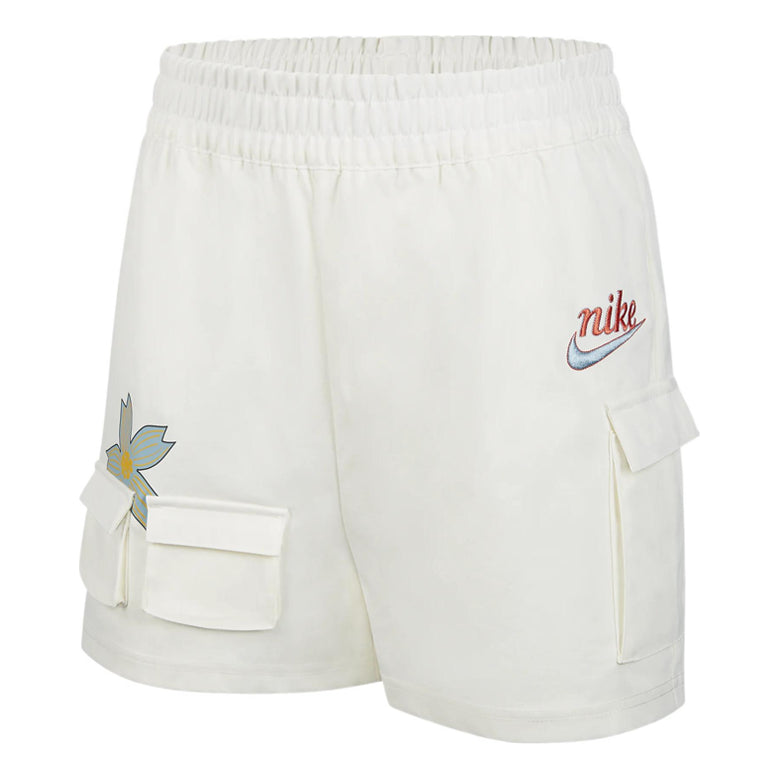 (WMNS) Nike Sportswear Solid Color Logo Flowers Big Pocket Woven Casual Shorts White DV3205-133