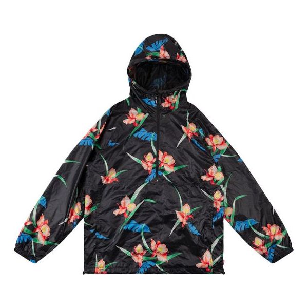 Men's Levis Flowers Printing Hooded Jacket Black 56568-0004