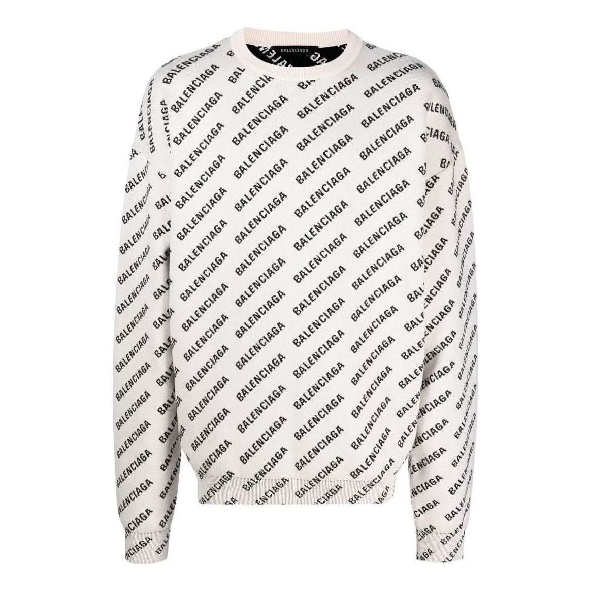 Balenciaga All Over Logo Crewneck Sweater 'White Black' 702952T32339054