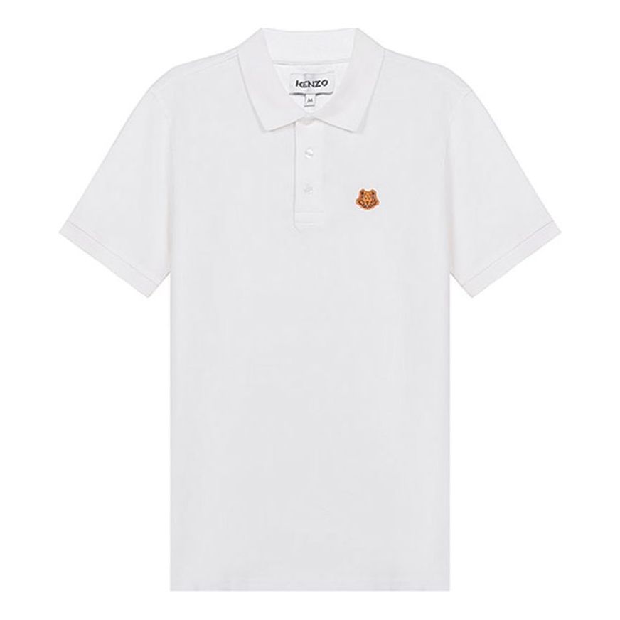 Men's KENZO SS21 Tiger Head Embroidered Short Sleeve Polo Shirt White FA65PO0014PU-01B