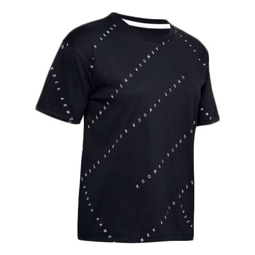 (WMNS) Under Armour Logo Live Training Sports Printing Short Sleeve Black 1355708-001