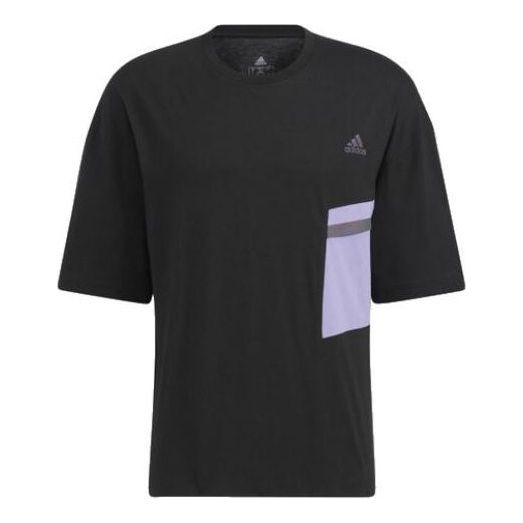 adidas Logo Splicing Round Neck Pullover Short Sleeve Unisex Black T-Shirt HE7346