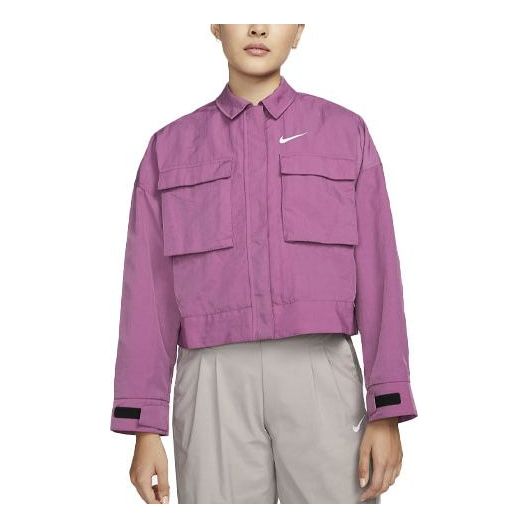 (WMNS) Nike SS22 Sportswear Essential Woven Lapel Long Sleeves Jacket Wine Red DM6244-507