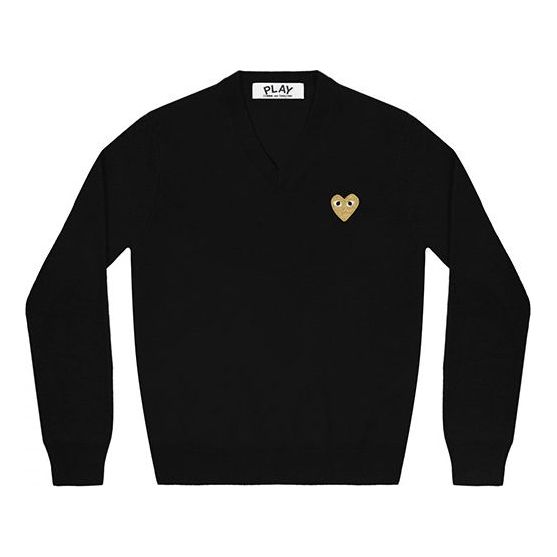 (WMNS) COMME des GARCONS PLAY V-Neck Pullover Gold Emblem 'Black' AZ-N047-051-1