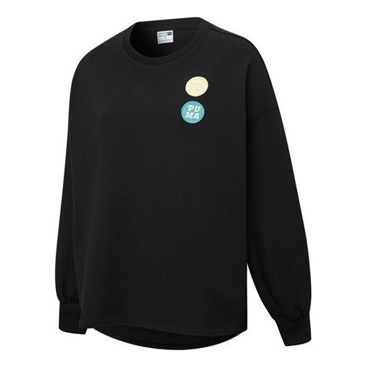 (WMNS) PUMA Embroidery Logo Round-neck SweatshirtBlack 536095-01