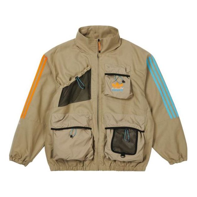 adidas originals x PALACE Crossover Logo Stripe Multiple Pockets Stand Collar Jacket Brown HM9196