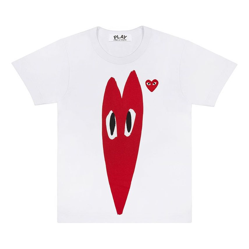 COMME des GARCONS PLAY Long Heart Printing Short Sleeve 'White Red' AZ-T224-051-1