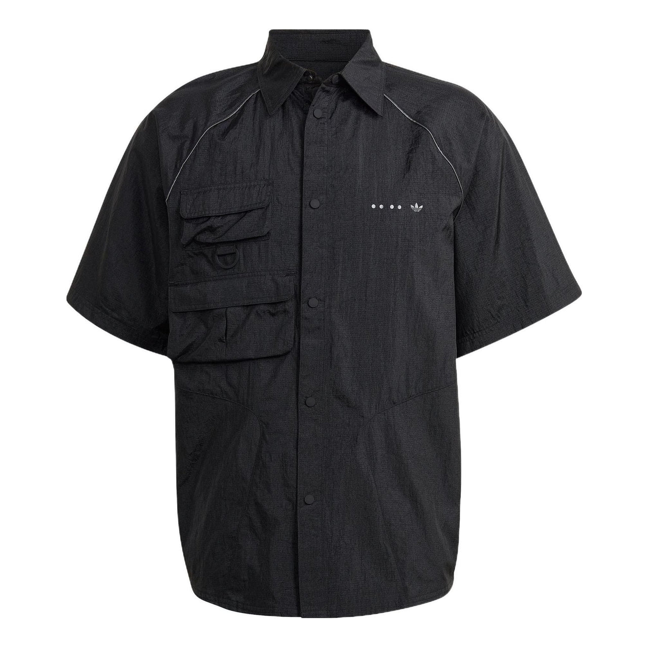 Men's adidas originals Solid Color Lapel Short Sleeve Black Shirt HK2733