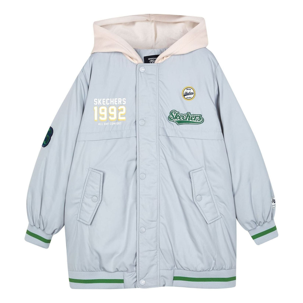 (GS) Skechers Casual Letter Print Woven Mid-Length Down Jacket 'Teal Beige' L423B062-00U1