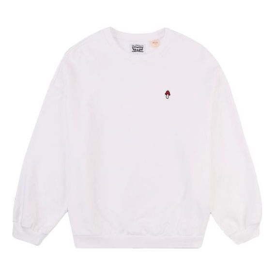 (WMNS) Levi's Embroidered Round Neck Pullover White Hoodie 34462-0001