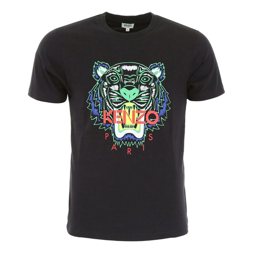 Men's KENZO Tiger Head Printing Pattern Round Neck Short Sleeve Black F955TS0504YA-99