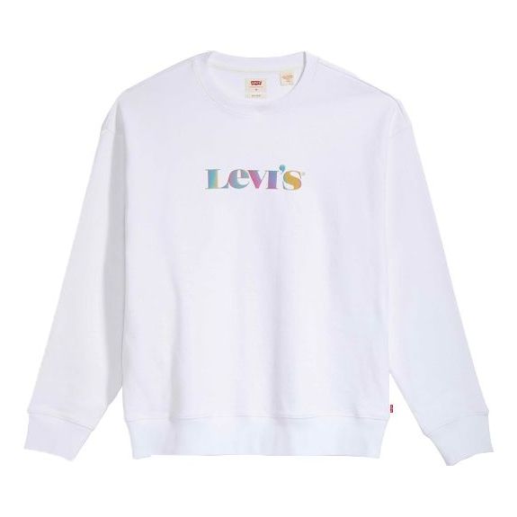 Men's Levis Alphabet Printing Logo Pattern Round Neck Long Sleeves White 38712-0008