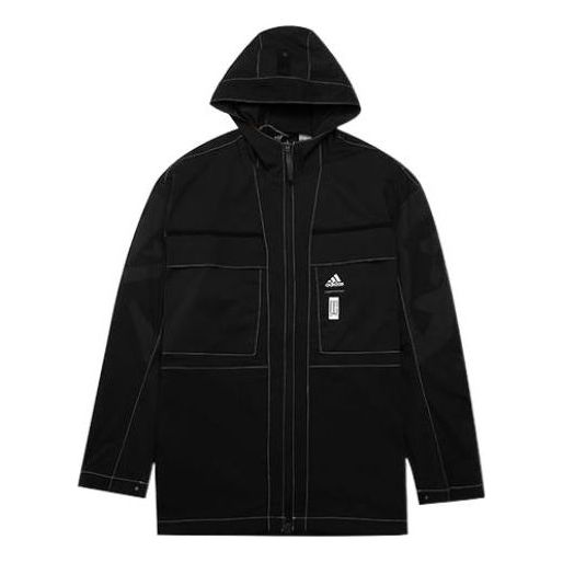 adidas Solid Color Full-Zip Hooded Jacket Black HI6863