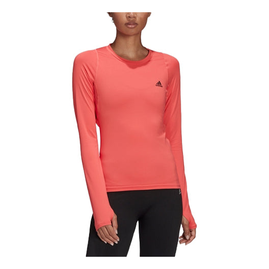 (WMNS) adidas Brand Logo Printing Round Neck Long Sleeves Swirl Fluorescent Red T-Shirt HD0645