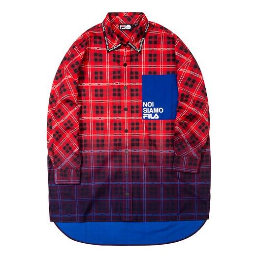 (WMNS) Fila Gradient Plaid Contrasting Colors Pocket Woven Long Sleeves Shirt Red T11W031403F-RD