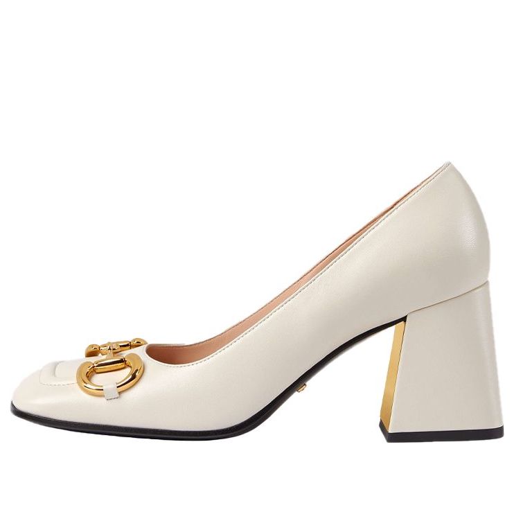 (WMNS) Gucci Mid-heel pump with Horsebit 'White Leather' 643886-C9D00-9022