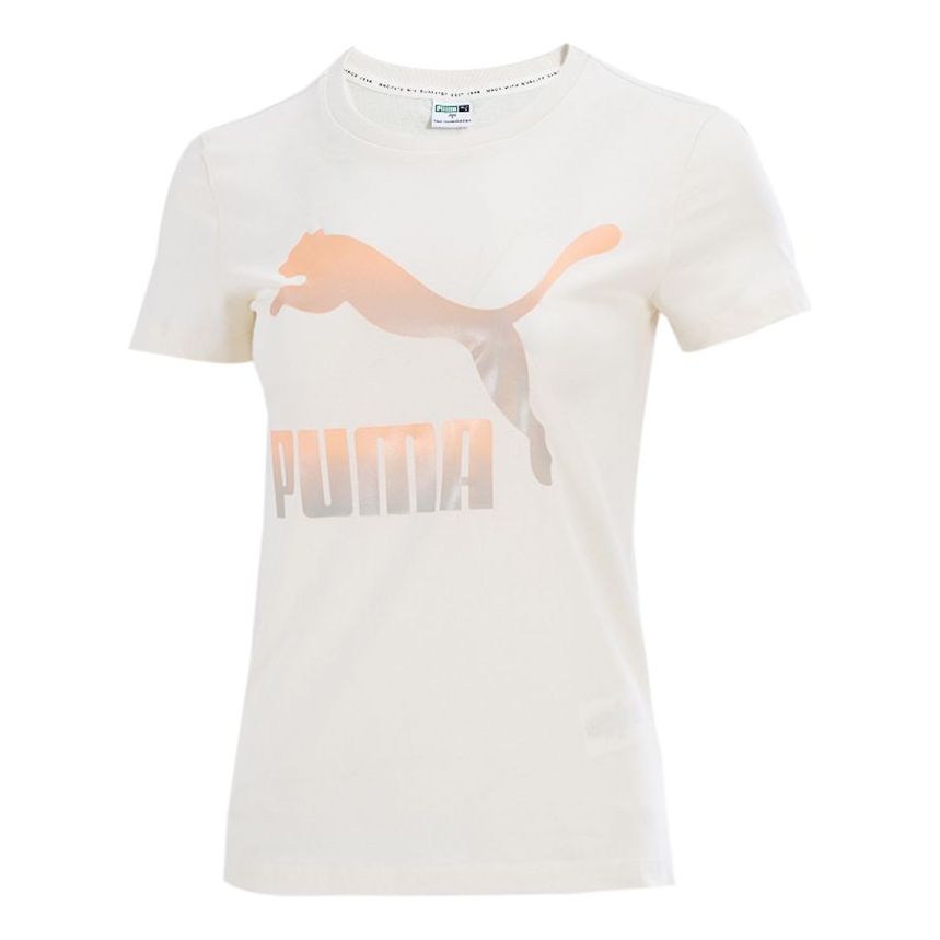 (WMNS) PUMA Classics Logo Printing Short Sleeve White 532282-88