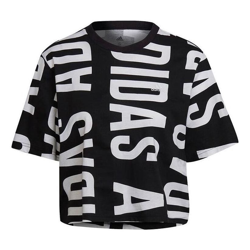 (WMNS) adidas Essentials Oversized Allover Print Cropped T-Shirt 'Black White' HC9161