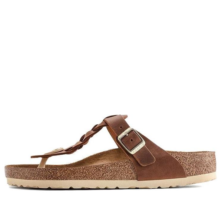 Birkenstock Gizeh Braided Waxy Leather Narrow Fit Sandals 'Cognac' 1021336
