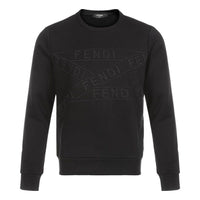 Men's FENDI Logo Embroidered Round Neck Long Sleeves Black FAF535AD3RF0GME