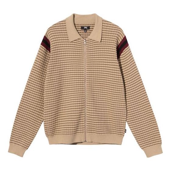 Stussy Stripe Knit Zipper Jacket Unisex Brown STUSSY-SS21-17