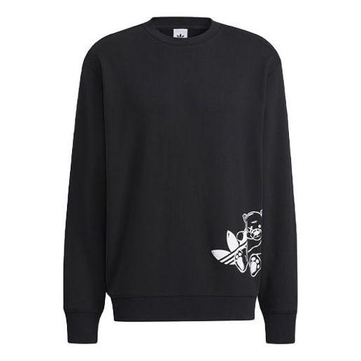 Men's adidas originals Bear Crew Logo Printing Round Neck Long Sleeves Black HL4111