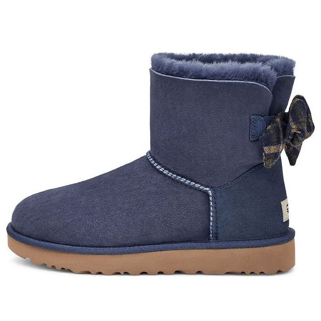 (WMNS) UGG Mini Bailey Bow Plaid Ribbon 'Navy Blue Grey' 1119115-NAVY