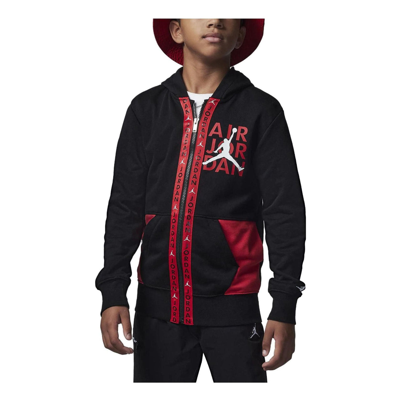(GS) Air Jordan Vert Tape Full-Zip Hoodie 'Black' FB1649-010