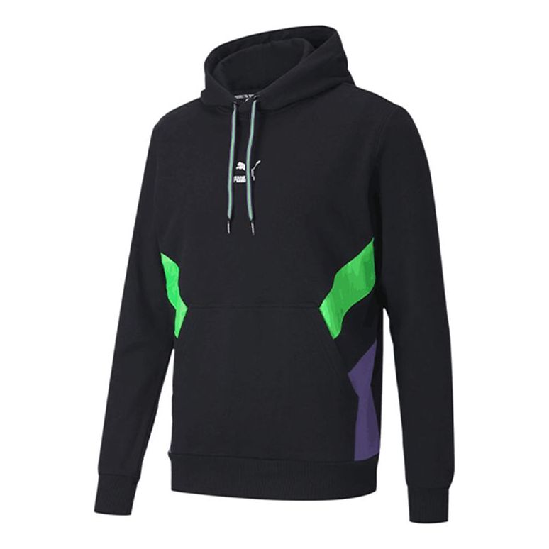 PUMA logo Printed Pullover Hooded Fleece Men Black 599279-51