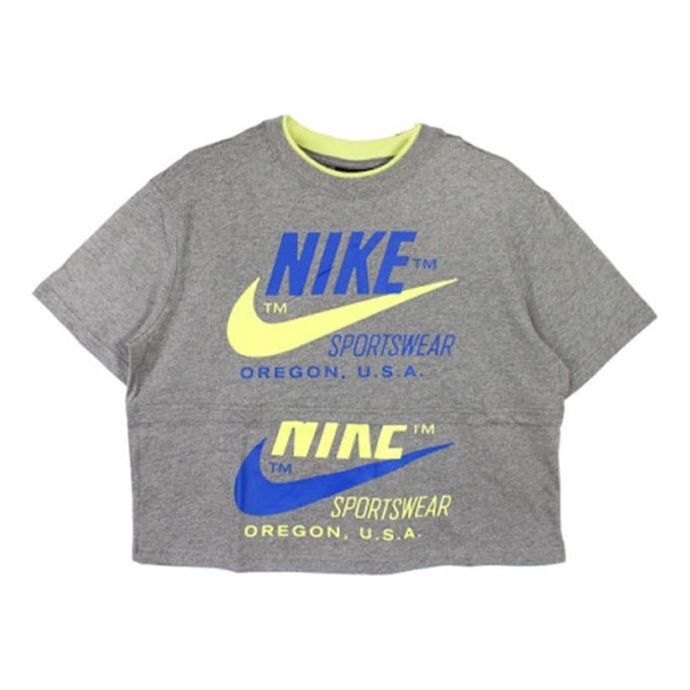 (WMNS) Nike Logo Splicing Casual Short Sleeve 'Gray' CJ2041-091
