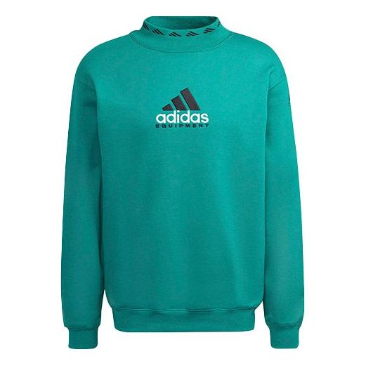 Men's adidas originals Eqt Logo Embroidered Sports Round Neck Pullover Green HG8093