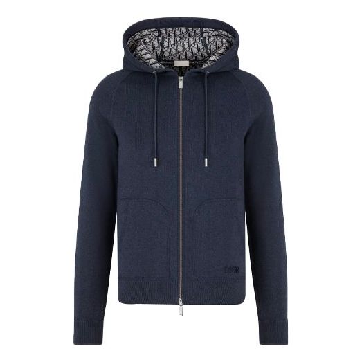 Men's DIOR SS21 Loose Zipper Hooded Jacket Navy Blue 113M221AT225-C585